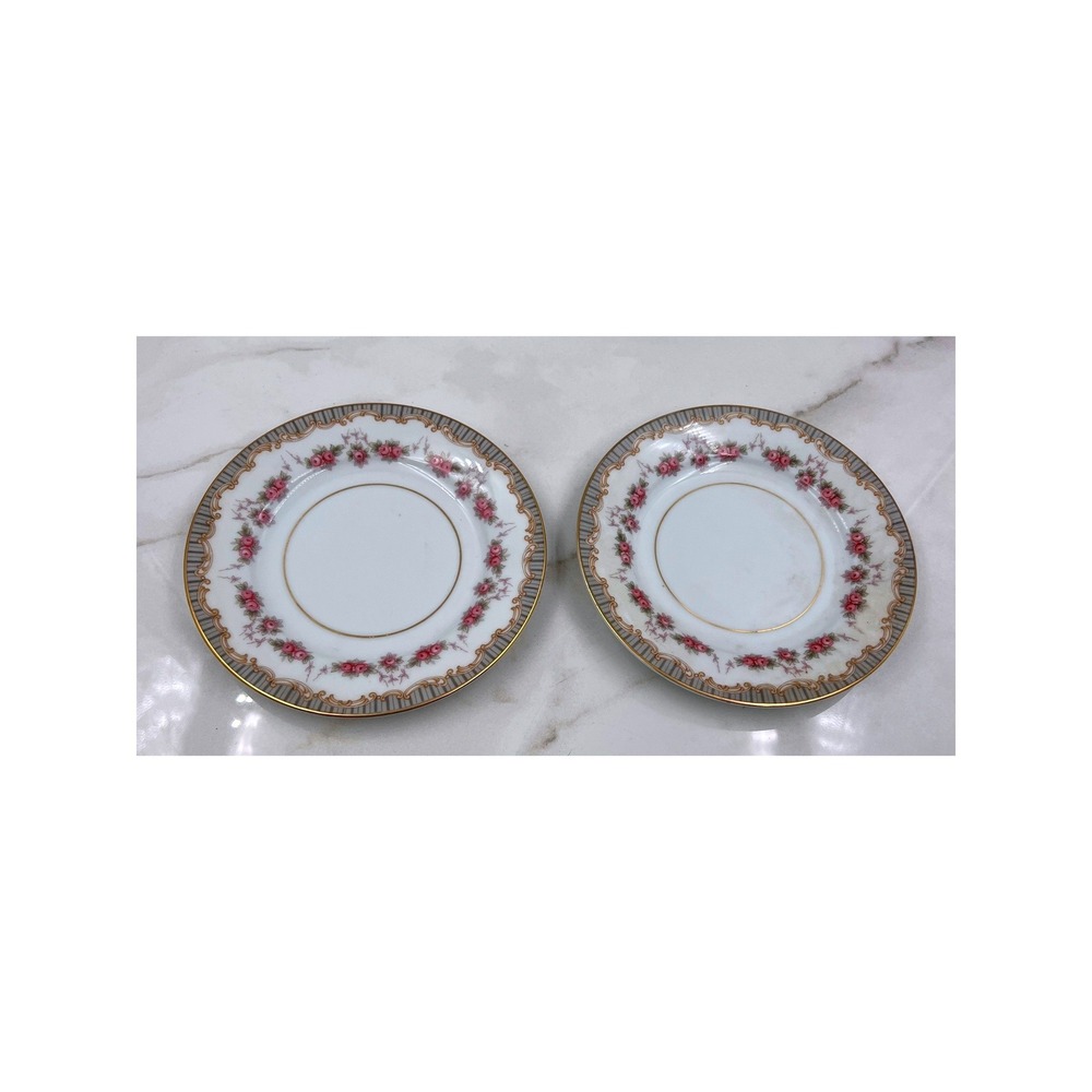 Noritake Bread Butter Plates Ridgewood 5201  Set of 2 Pink Rose Gold Trim 6.25"